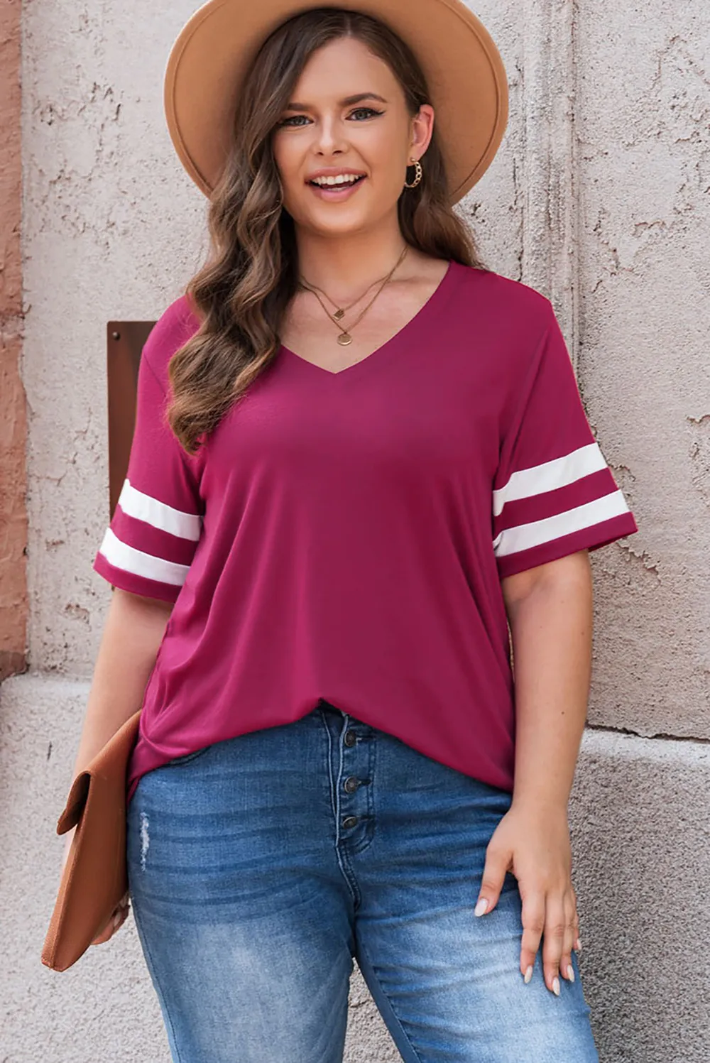 Plus Size Striped V-Neck Tee Shirt, image 27