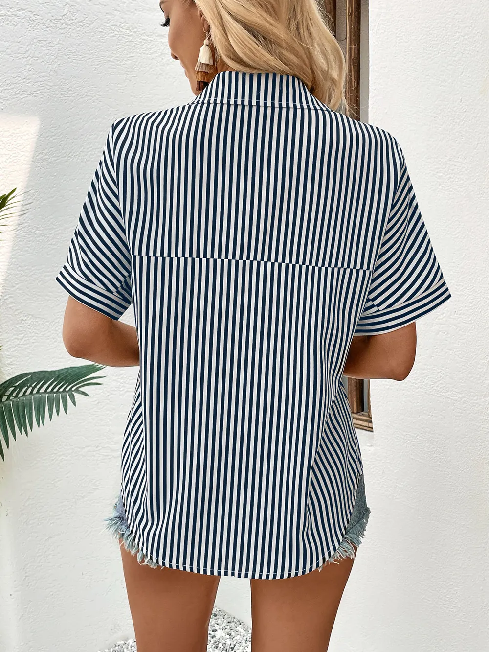 Lapel Collar Short Sleeve Blouse, image 4