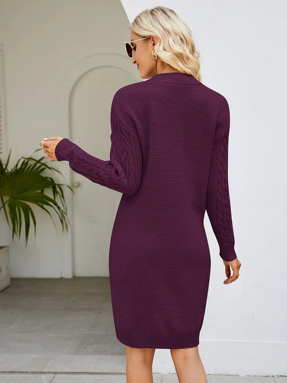 Cable-Knit V-Neck Mini Sweater Dress, image 12