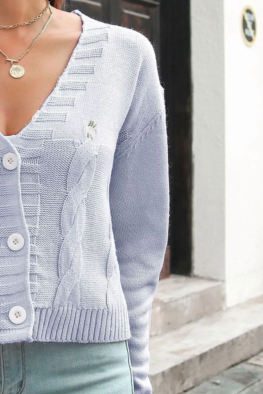 Cable-Knit Button Down Cardigan, image 3