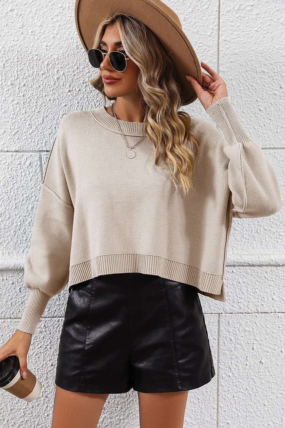 Round Neck Dropped Shoulder Pullover Sweater, image 25