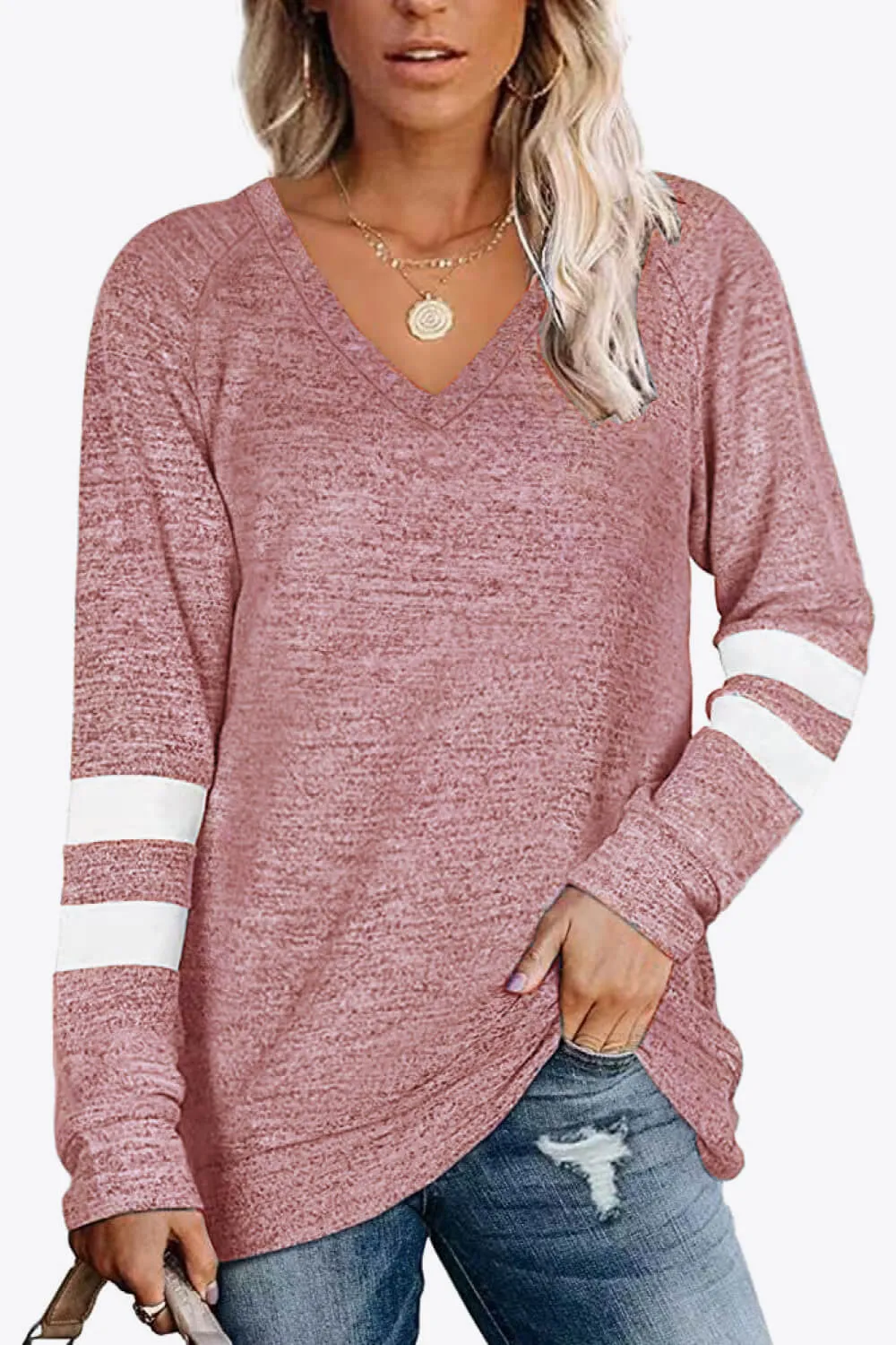 Striped Contrast Raglan Sleeve Top, image 10