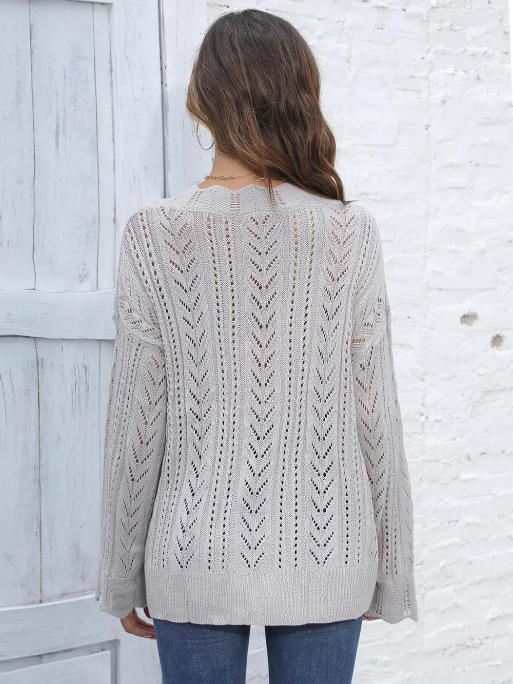Openwork V-Neck Sweater, image 2