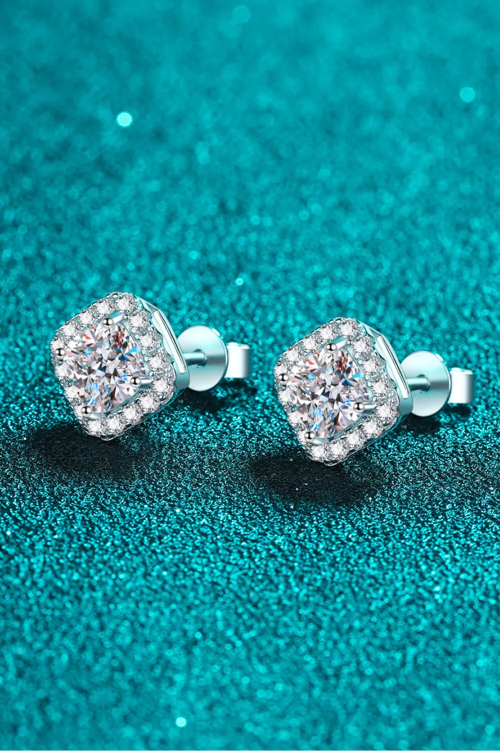 925 Sterling Silver Inlaid 2 Carat Moissanite Square Stud Earrings, image 3