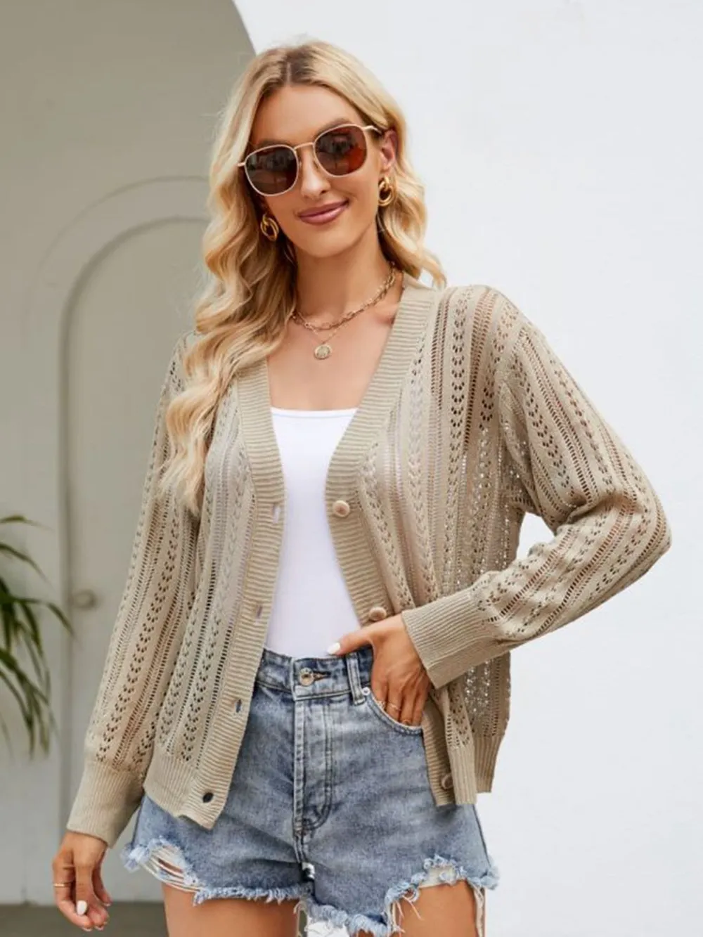 Button Down Ribbed Trim Cardigan, image 5