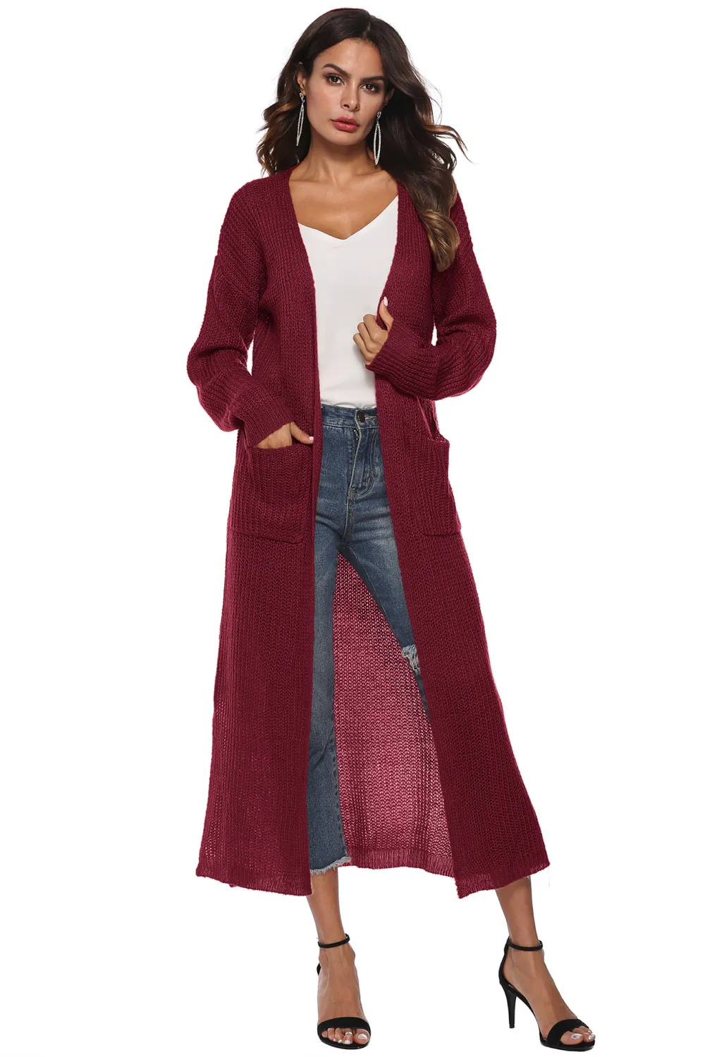 Long Sleeve Open Front Buttoned Cardigan, image 25