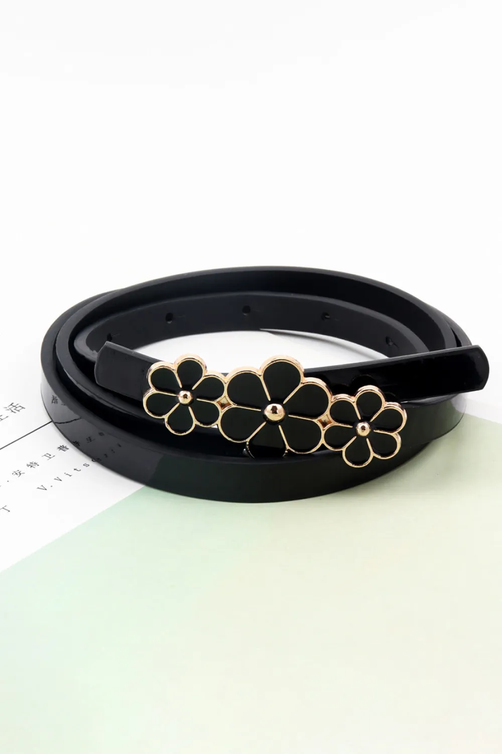Flower Decor Skinny PU Belt, image 12