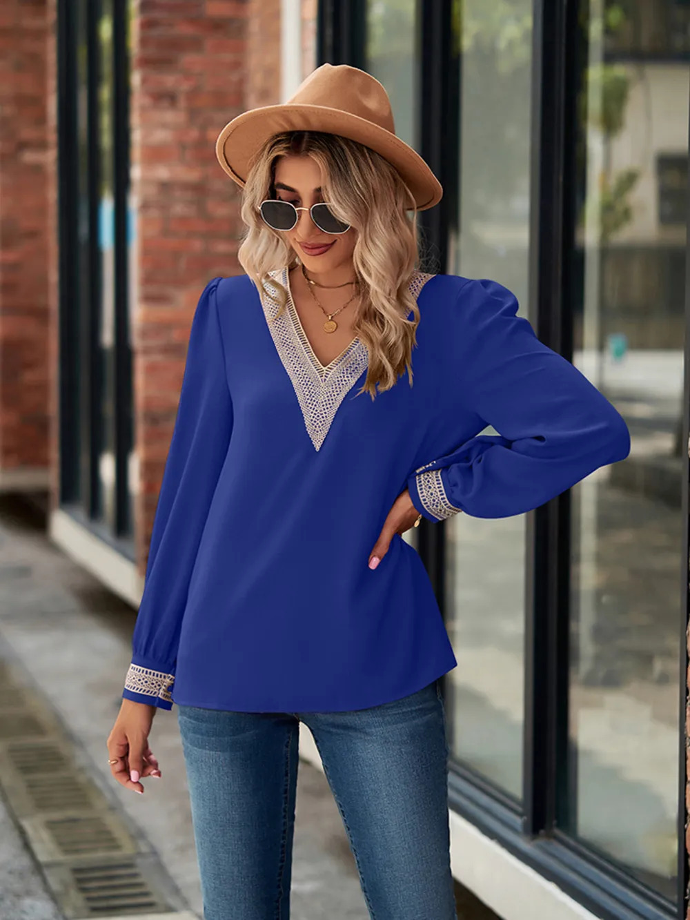 V-Neck Long Sleeve Blouse, image 4