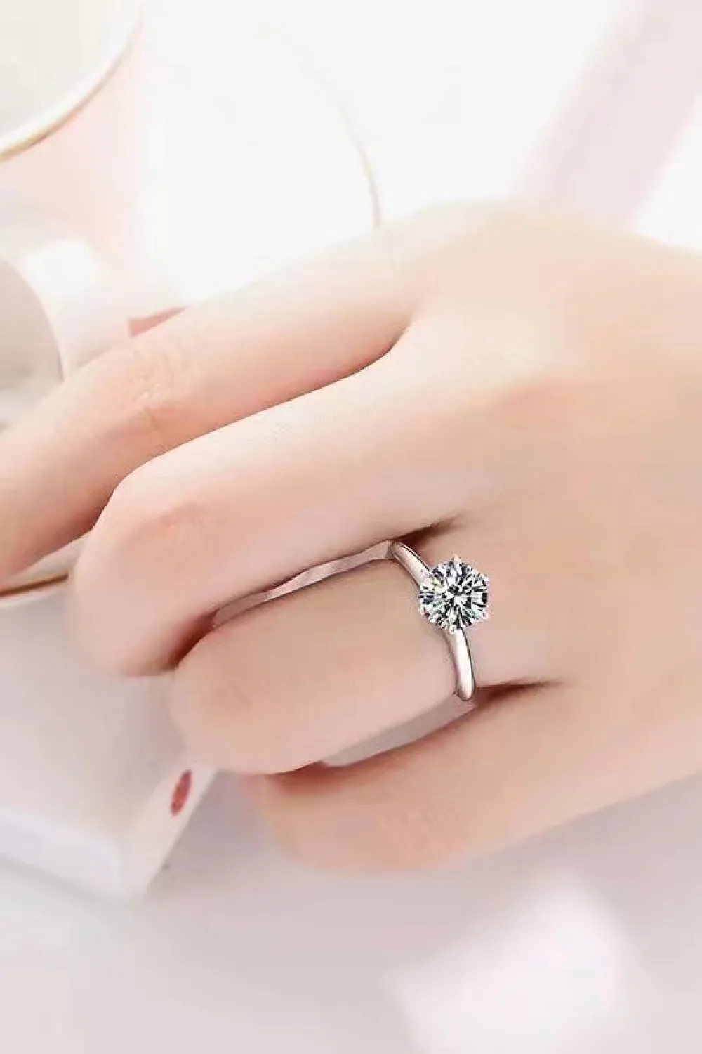 925 Sterling Silver 3 Carat Moissanite 6-Prong Ring, image 4