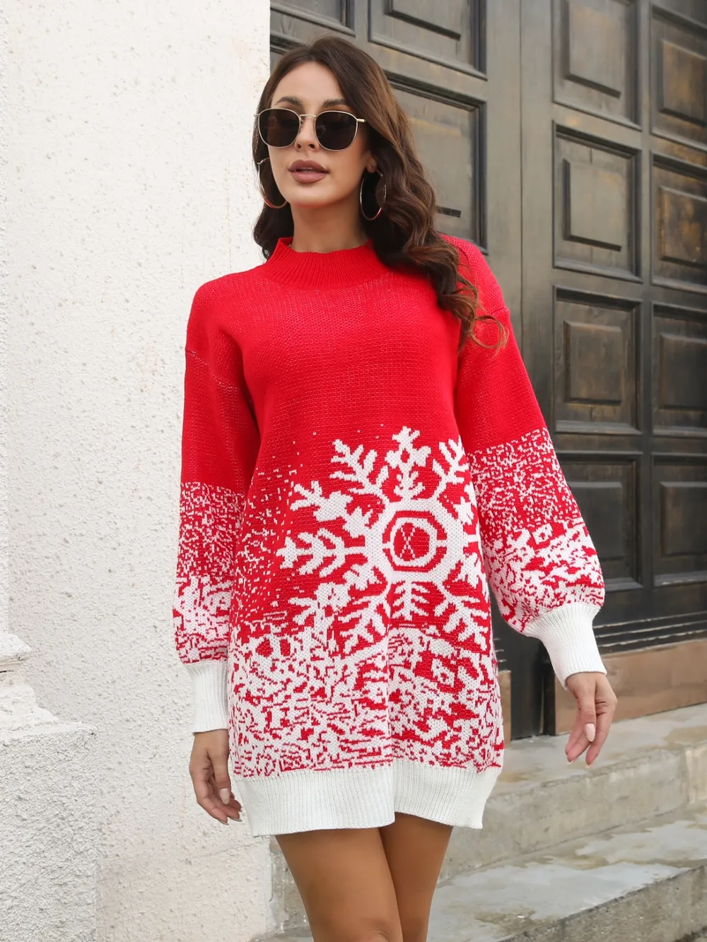 Snowflake Pattern Sweater Dress, image 4