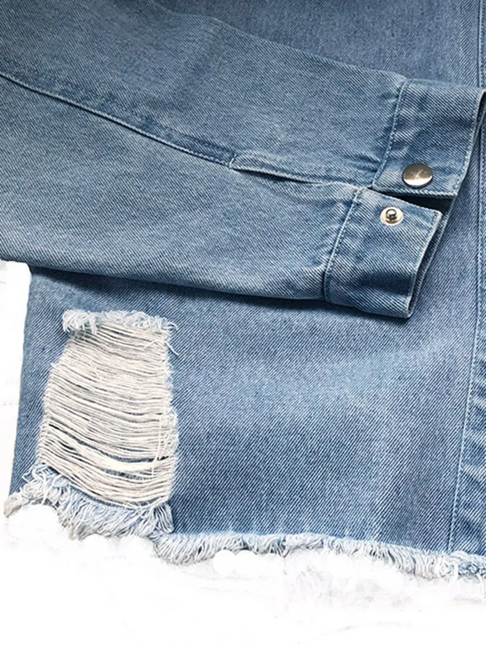 Raw Hem Collared Neck Long Sleeve Denim Jacket, image 5