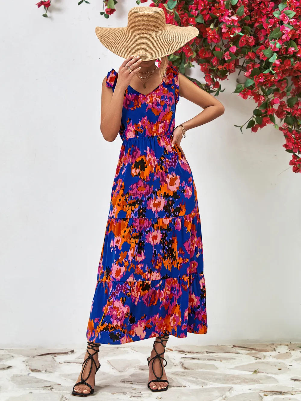Multicolored V-Neck Backless Midi Dress, image 7