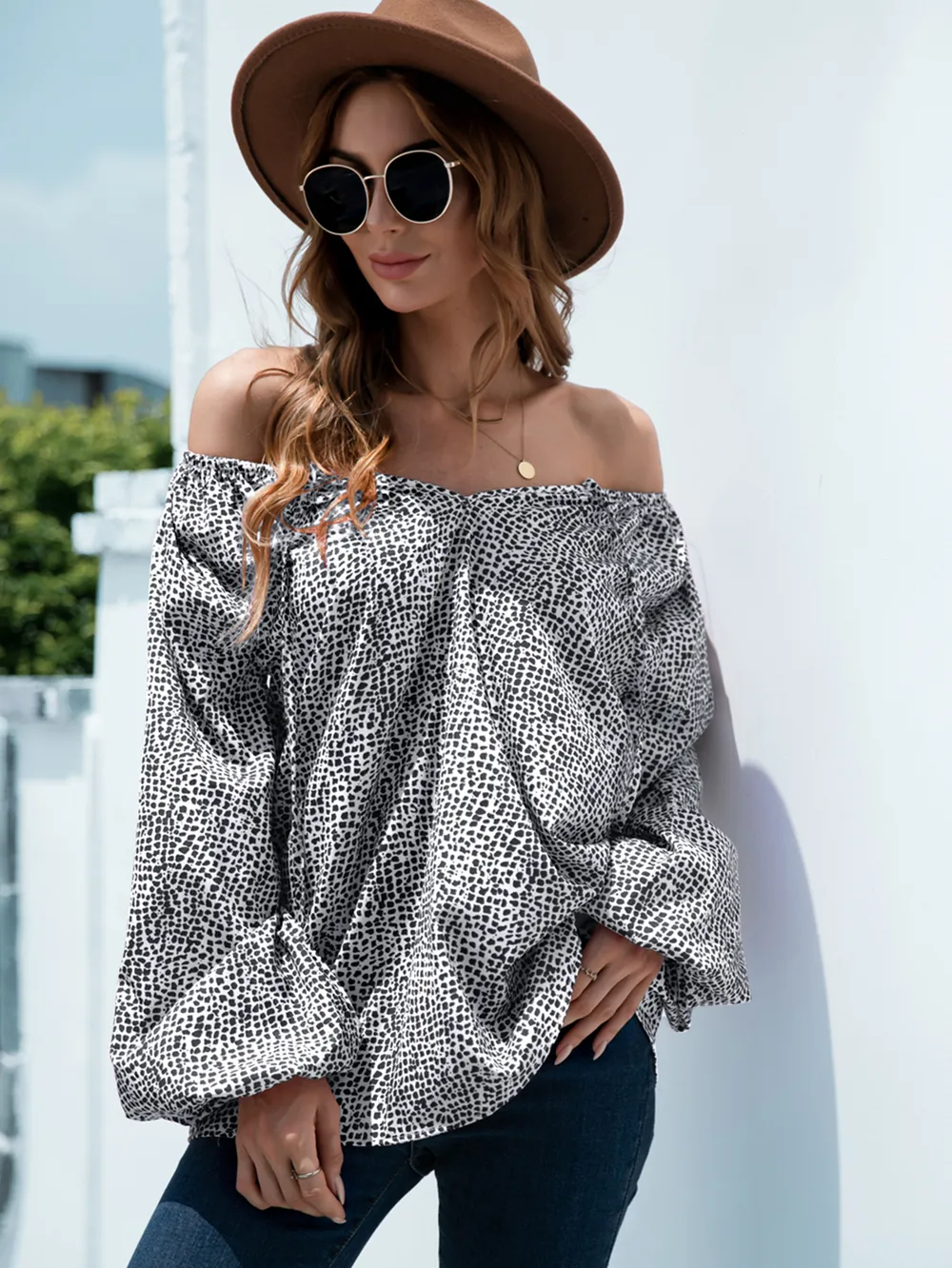 Printed Tie-Neck Balloon Sleeve Blouse, image 3