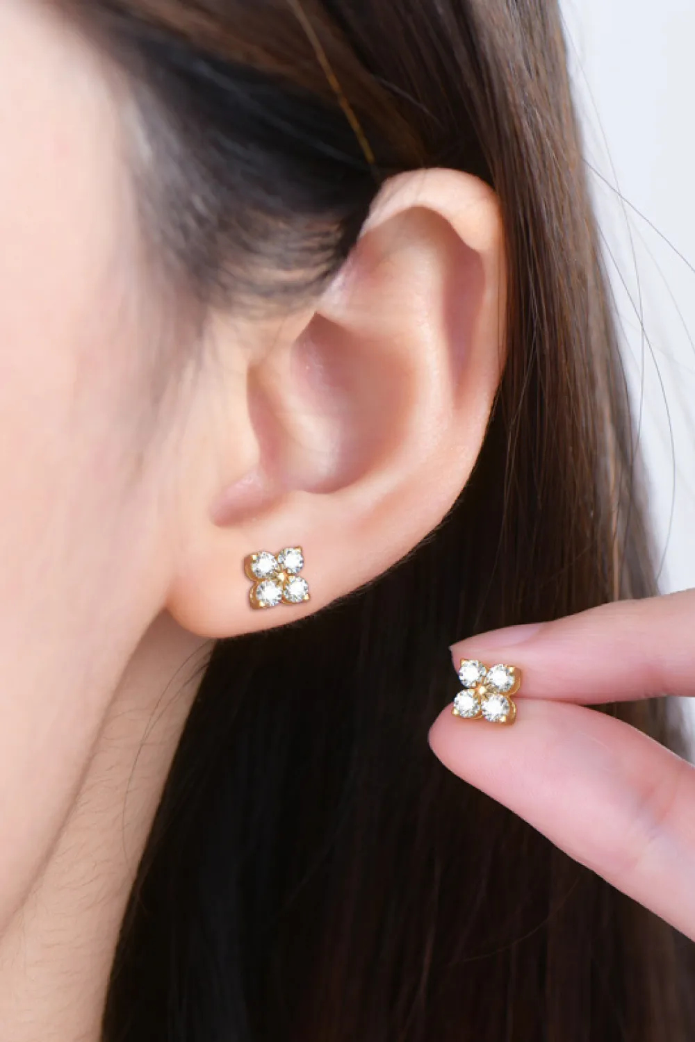 Moissanite 925 Sterling Silver Four-Leaf Clover Shape Earrings, image 7
