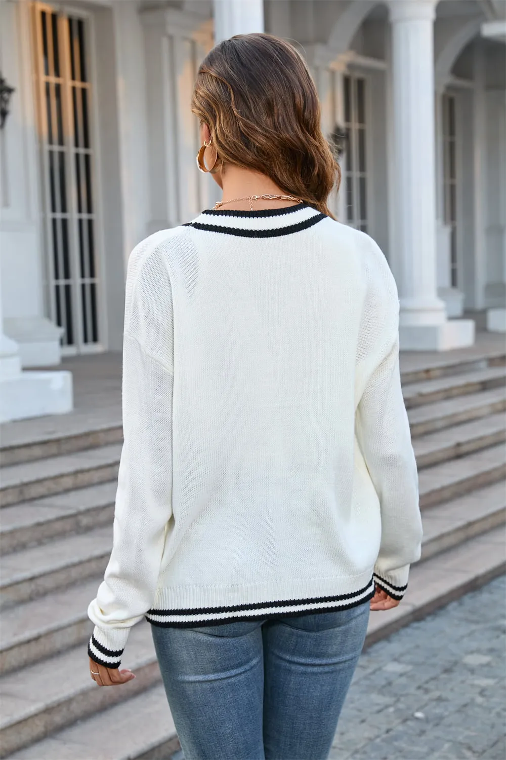 Buttoned V-Neck Long Sleeve Cardigan, image 10