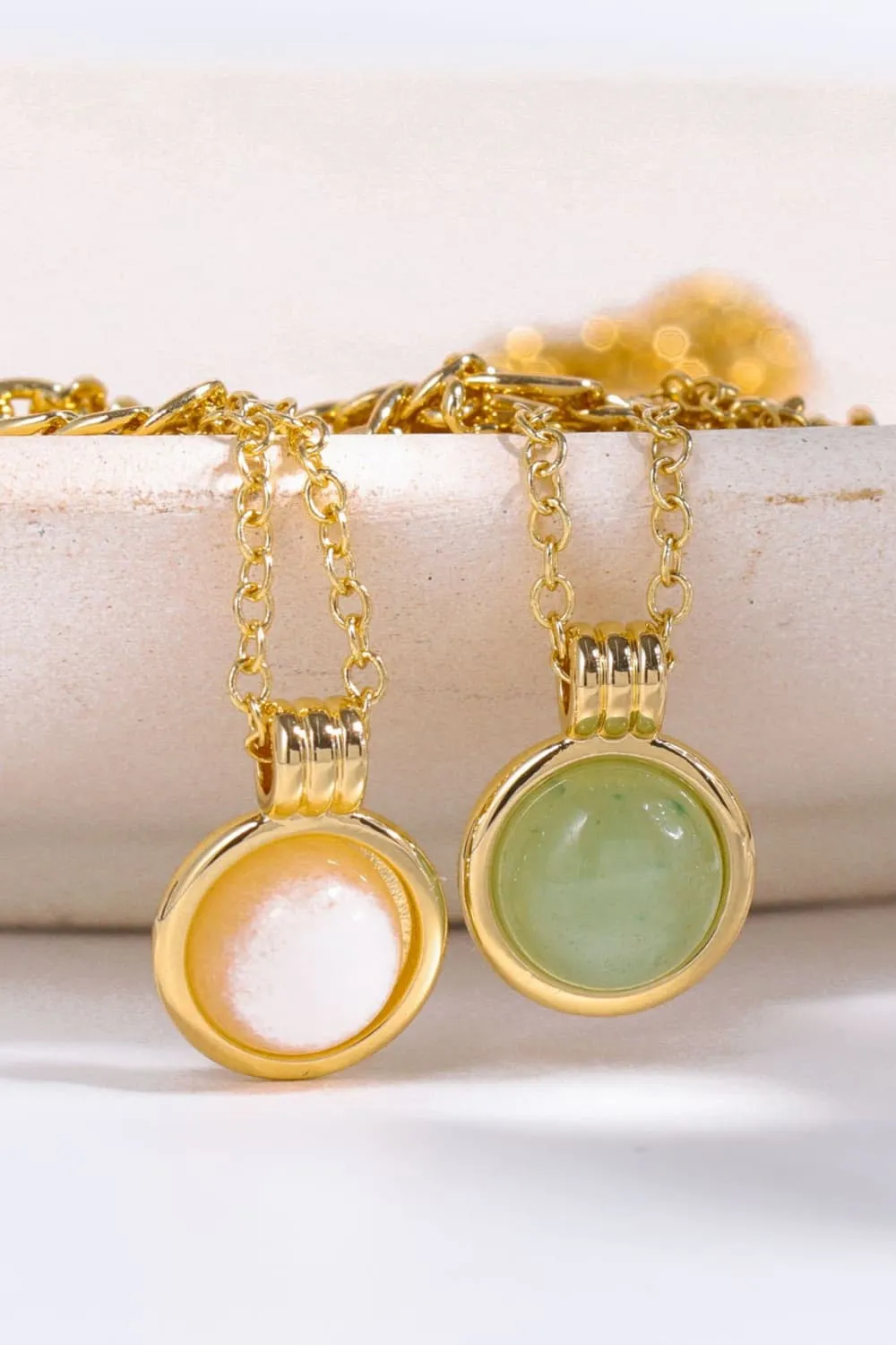 Copper 14K Gold-Plated Round Shape Aventurine Pendant Necklace, image 4