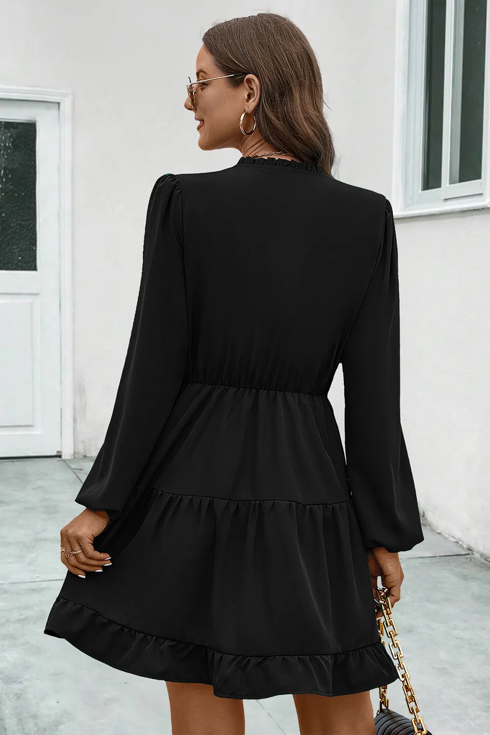 V-Neck Tie Neck Long Sleeve Dress, image 6