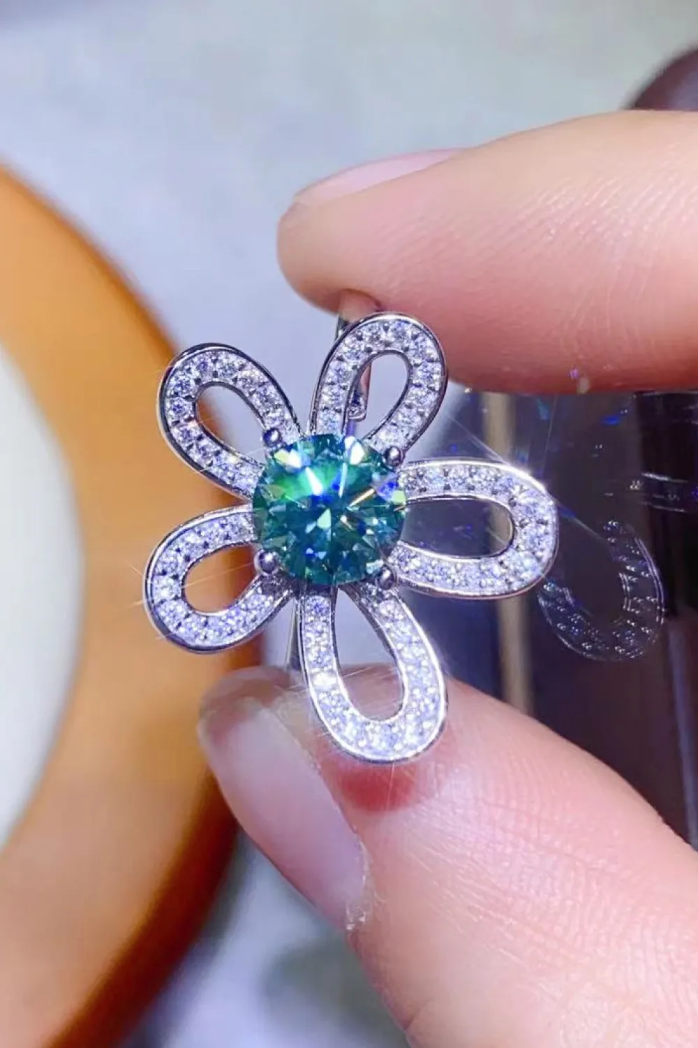 1 Carat Moissanite Flower Shape Open Ring, image 5