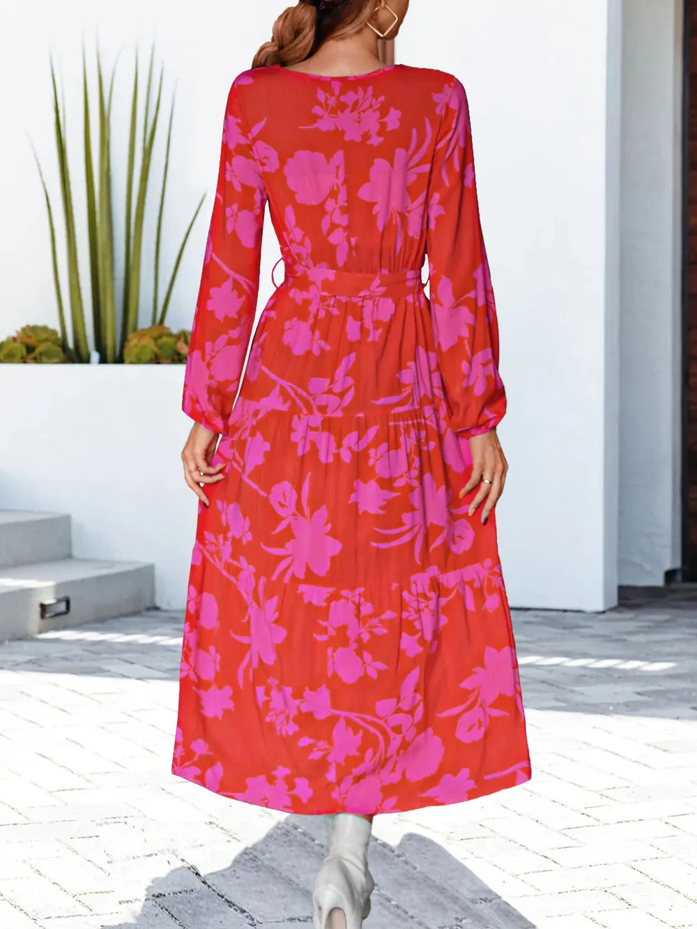 Floral V-Neck Long Sleeve Dress, image 6