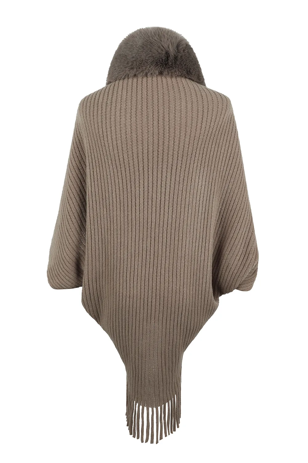 Fringe Detail Long Sleeve Ribbed Poncho, image 19