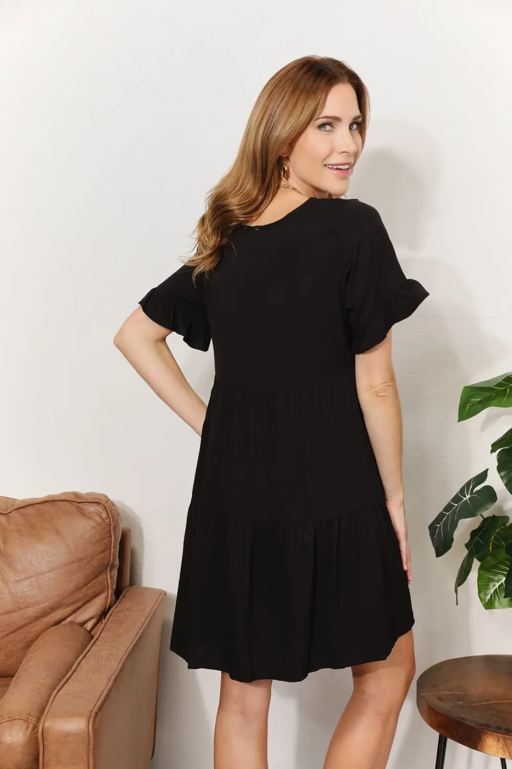 V-Neck Flounce Sleeve Tiered Dress, image 13