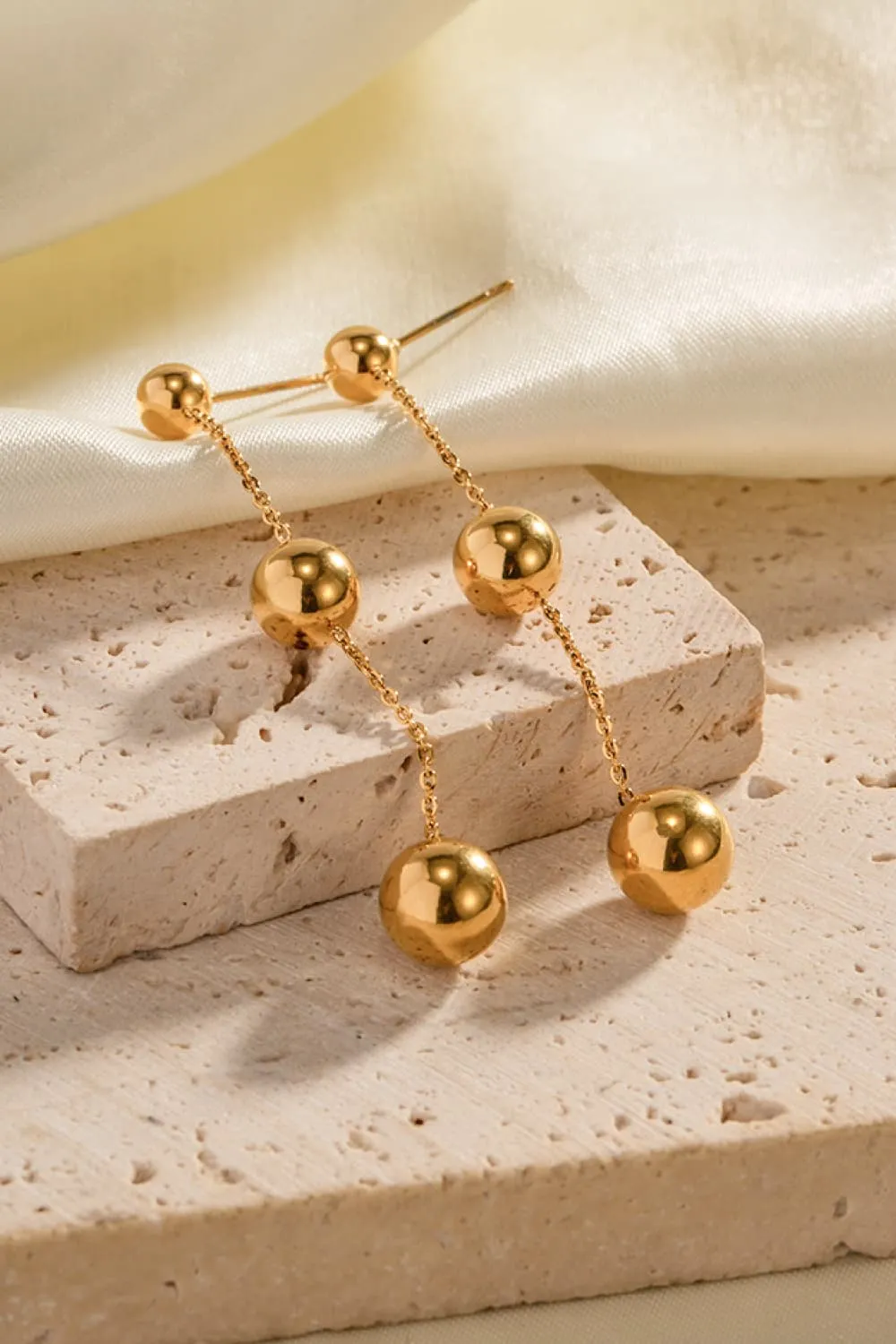 Ball Bead and Chain Stainless Steel Earrings, image 4