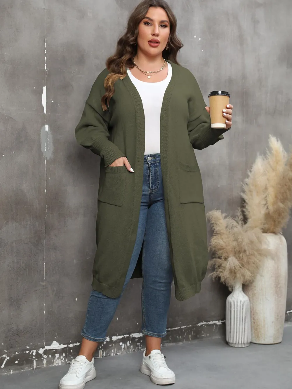 Plus Size Long Sleeve Pocketed Cardigan, image 20