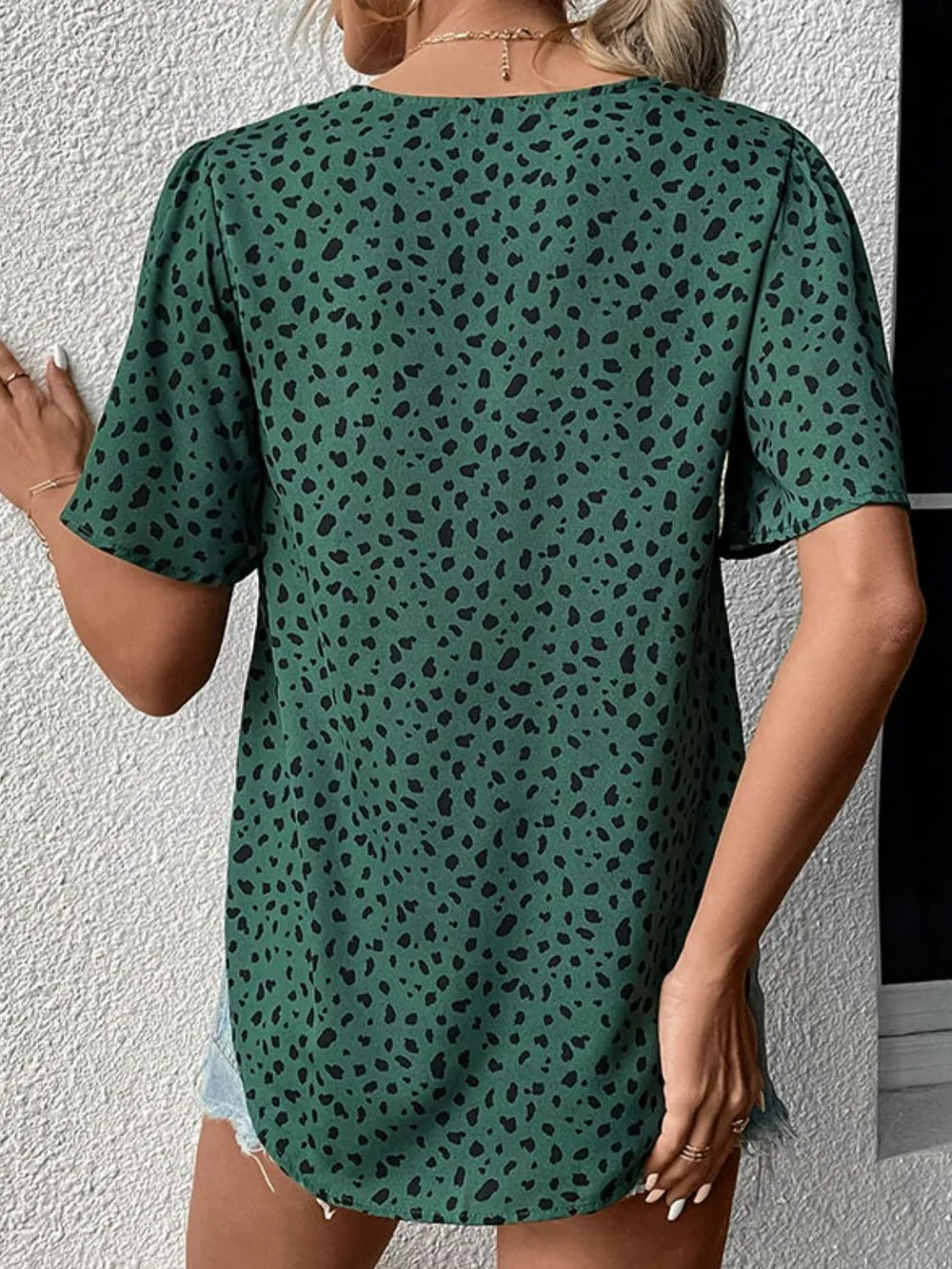 Animal Print V-Neck Flutter Sleeve Blouse, image 4
