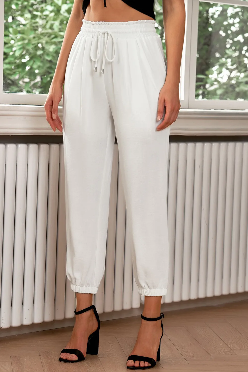 Drawstring Paperbag Waist Cropped Joggers, image 5