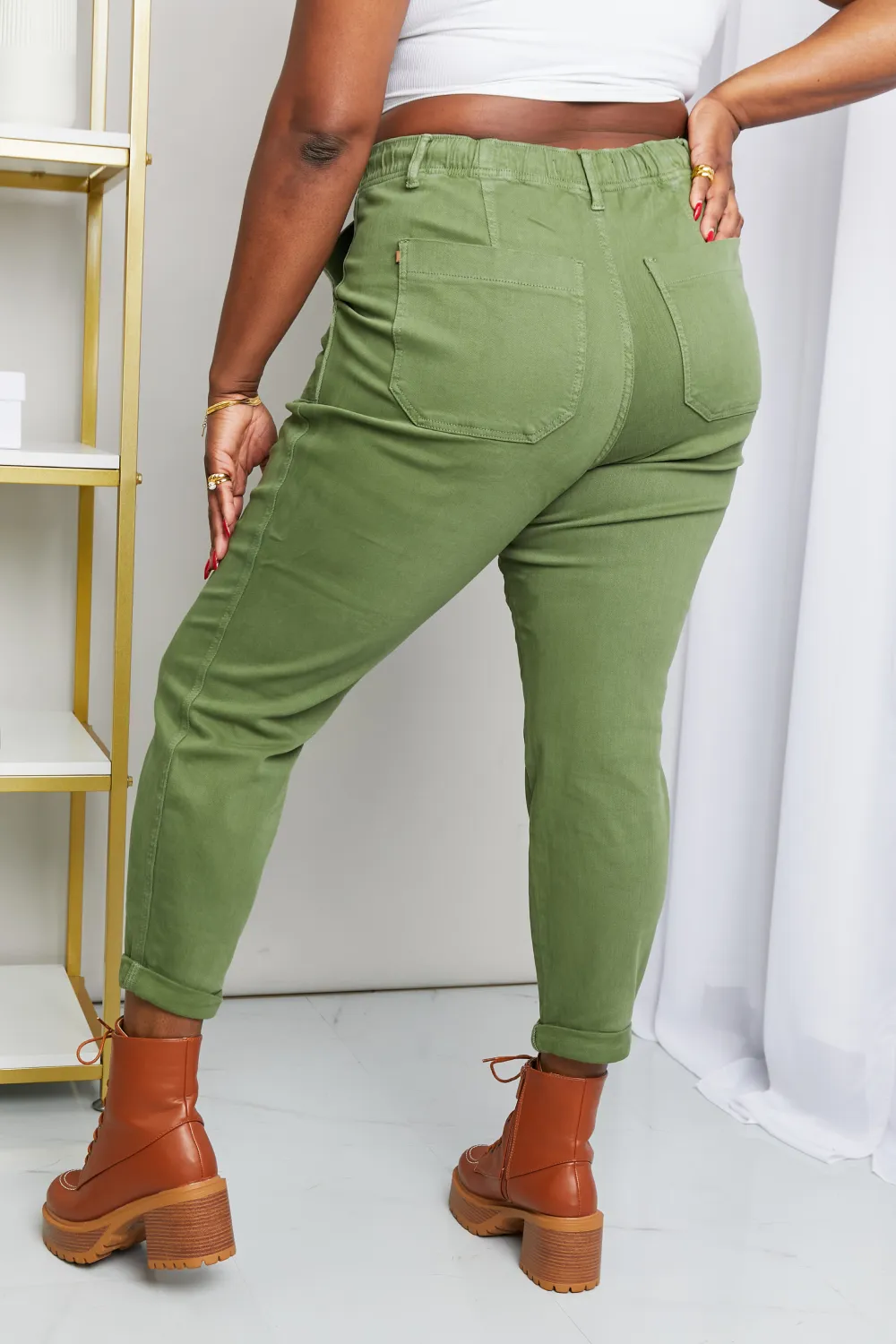 Full Size Drawstring Waist Pocket Jeans, image 7
