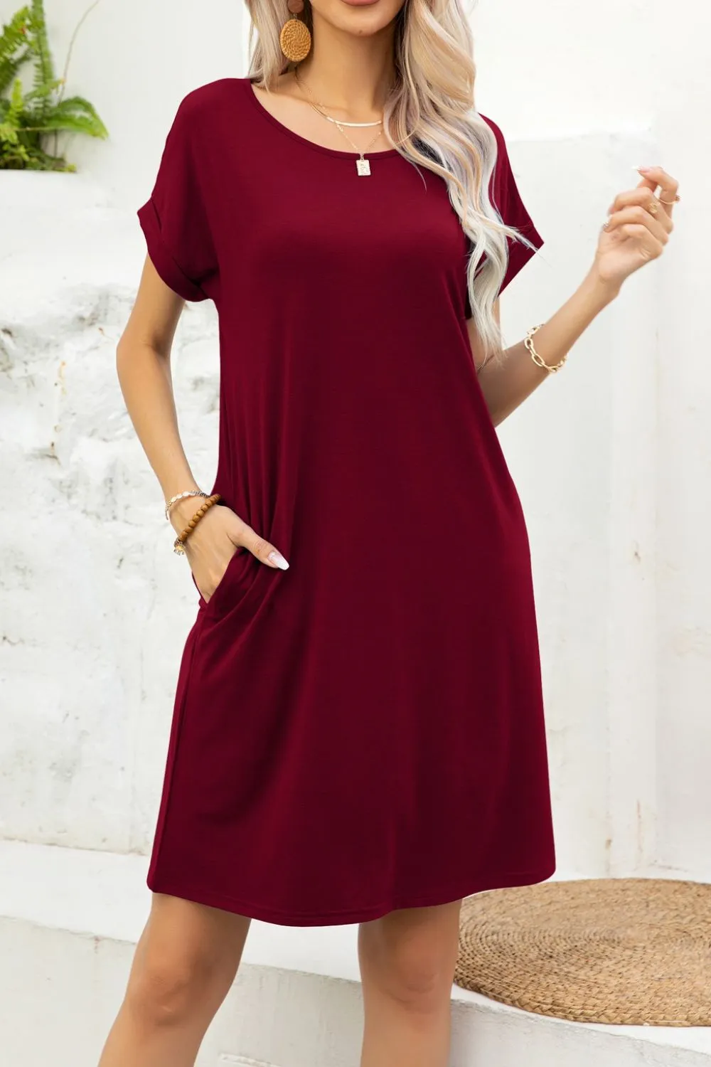 Scoop Neck Short Sleeve Pocket Dress, image 13