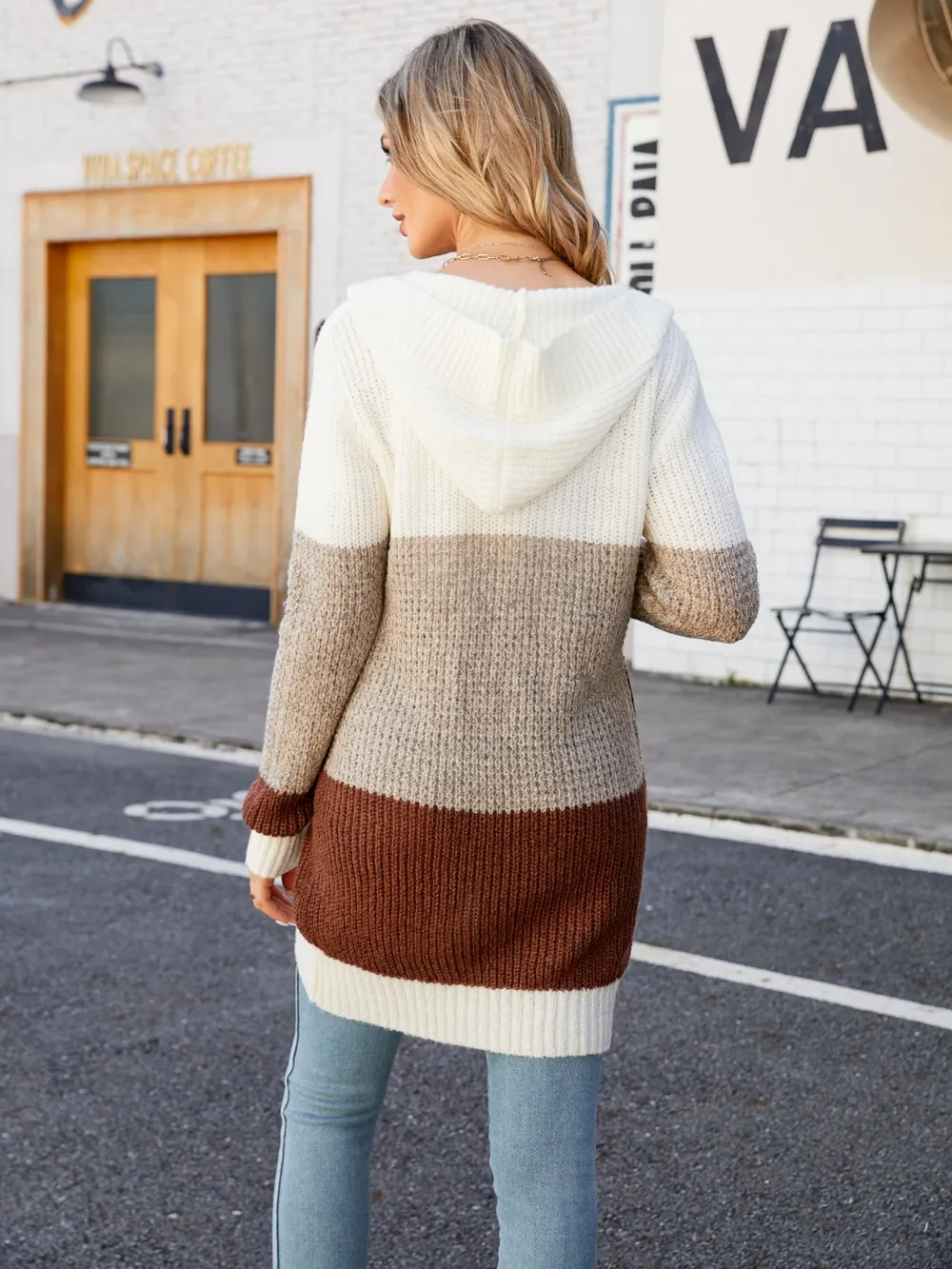 Color Block Open Front Hooded Cardigan, image 3