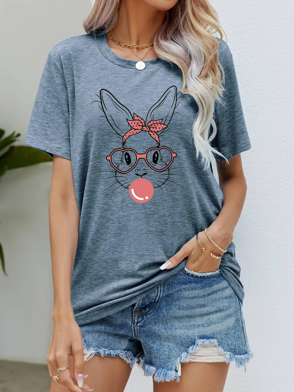 Easter Bunny Graphic Round Neck T-Shirt, image 5