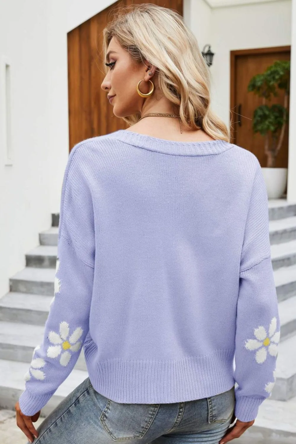 Floral Ribbed Trim Drop Shoulder Cardigan, image 17