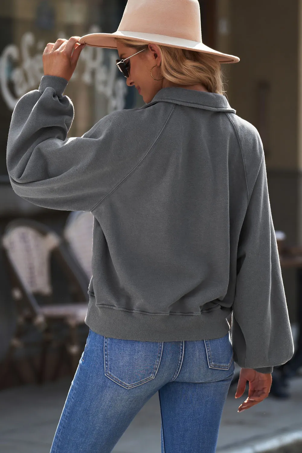 Quarter-Snap Collared Lantern Sleeve Sweatshirt, image 16