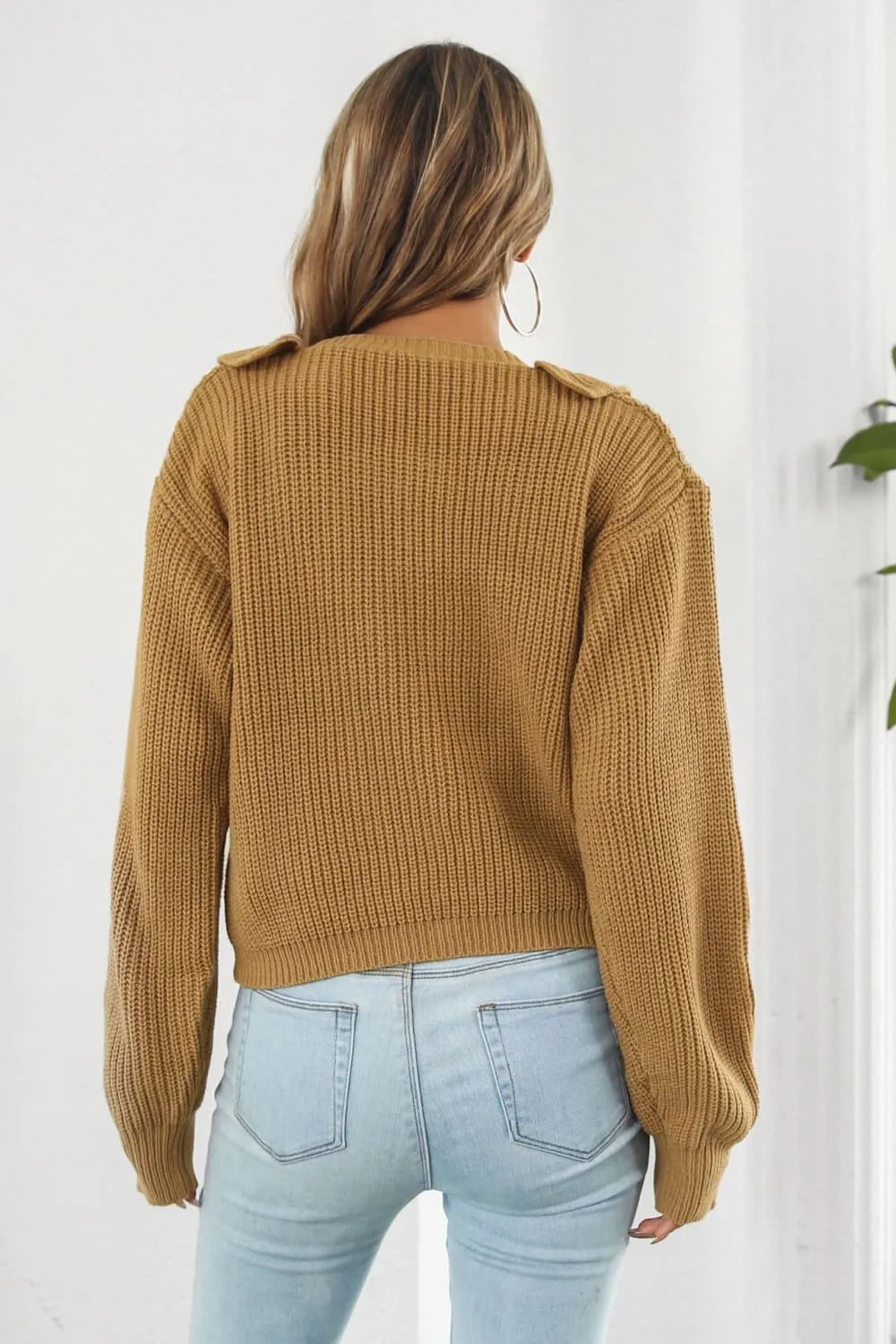 Ruffle Trim Button-Down Dropped Shoulder Sweater, image 9
