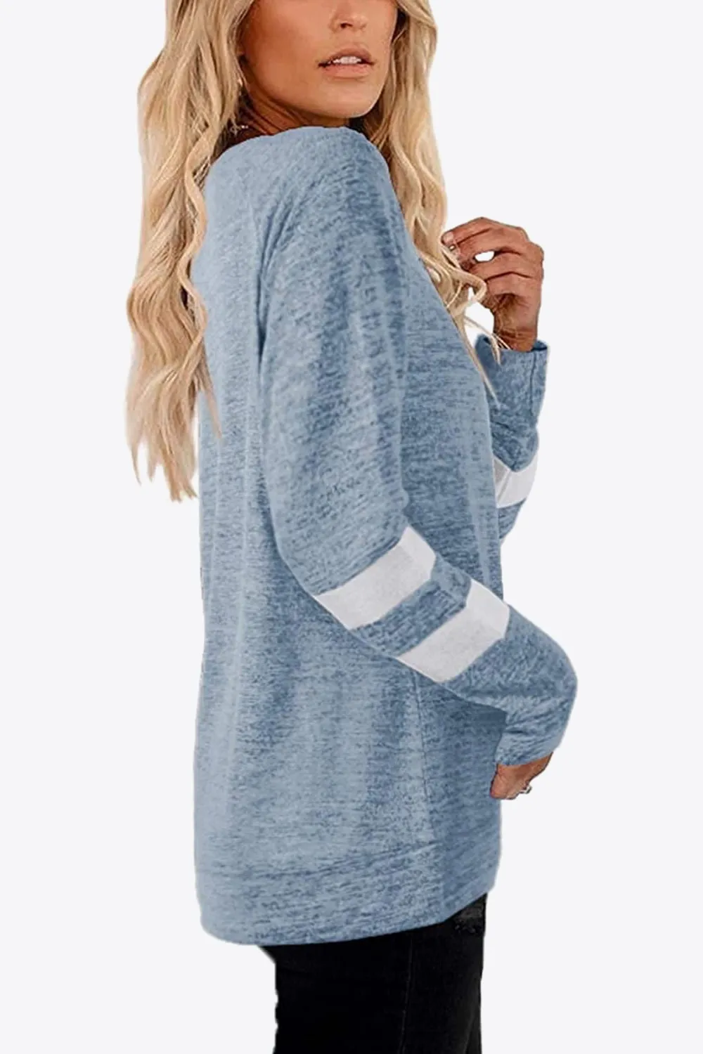 Striped Contrast Raglan Sleeve Top, image 4