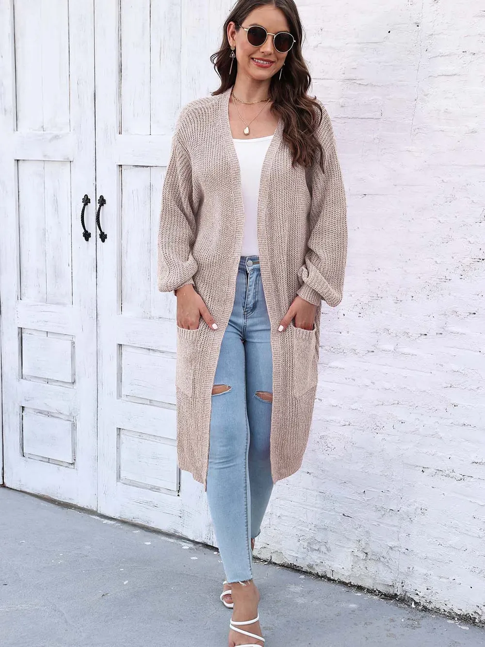 Open Front Longline Cardigan with Pockets, image 4