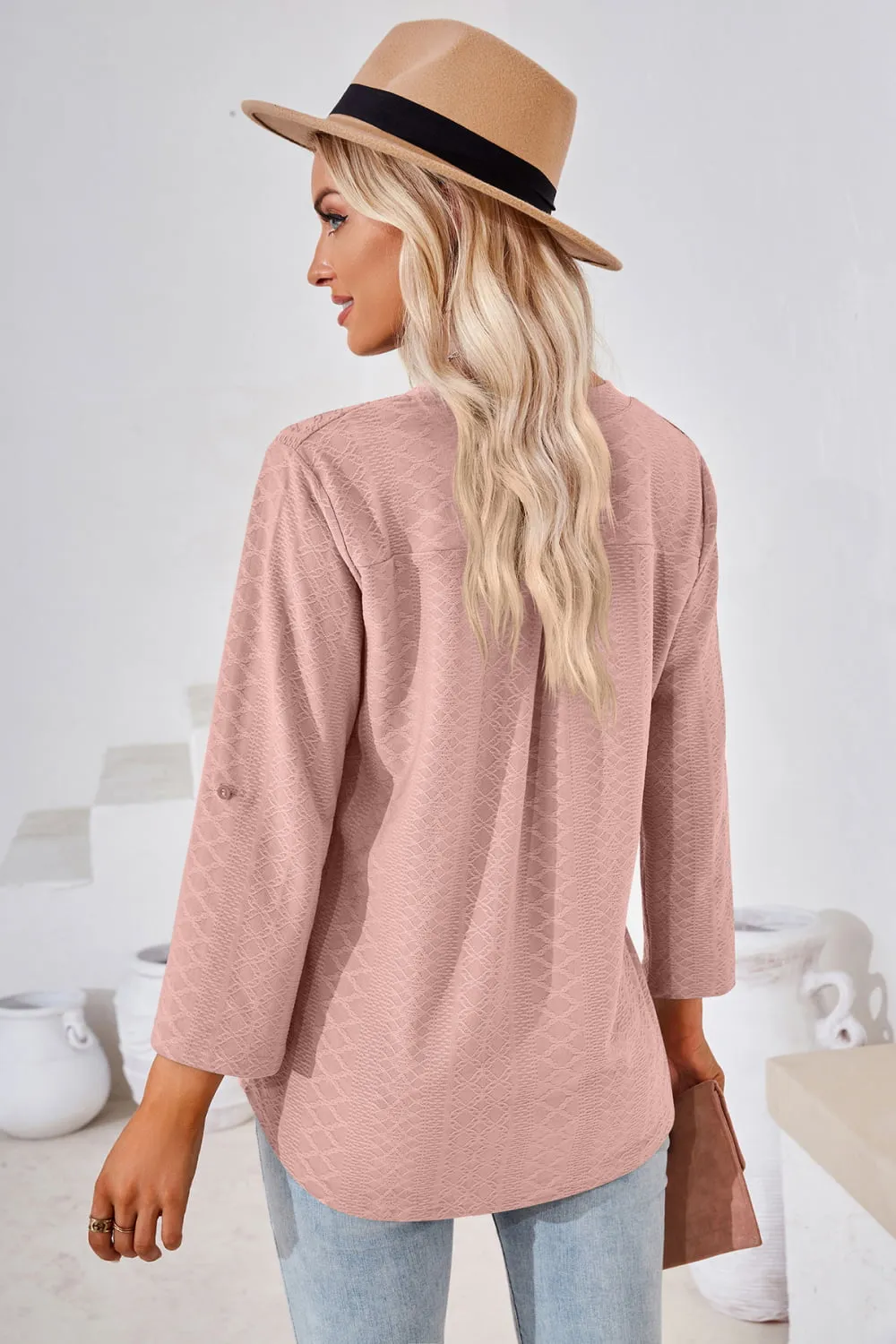 V-Neck Roll-Tap Sleeve Blouse, image 17
