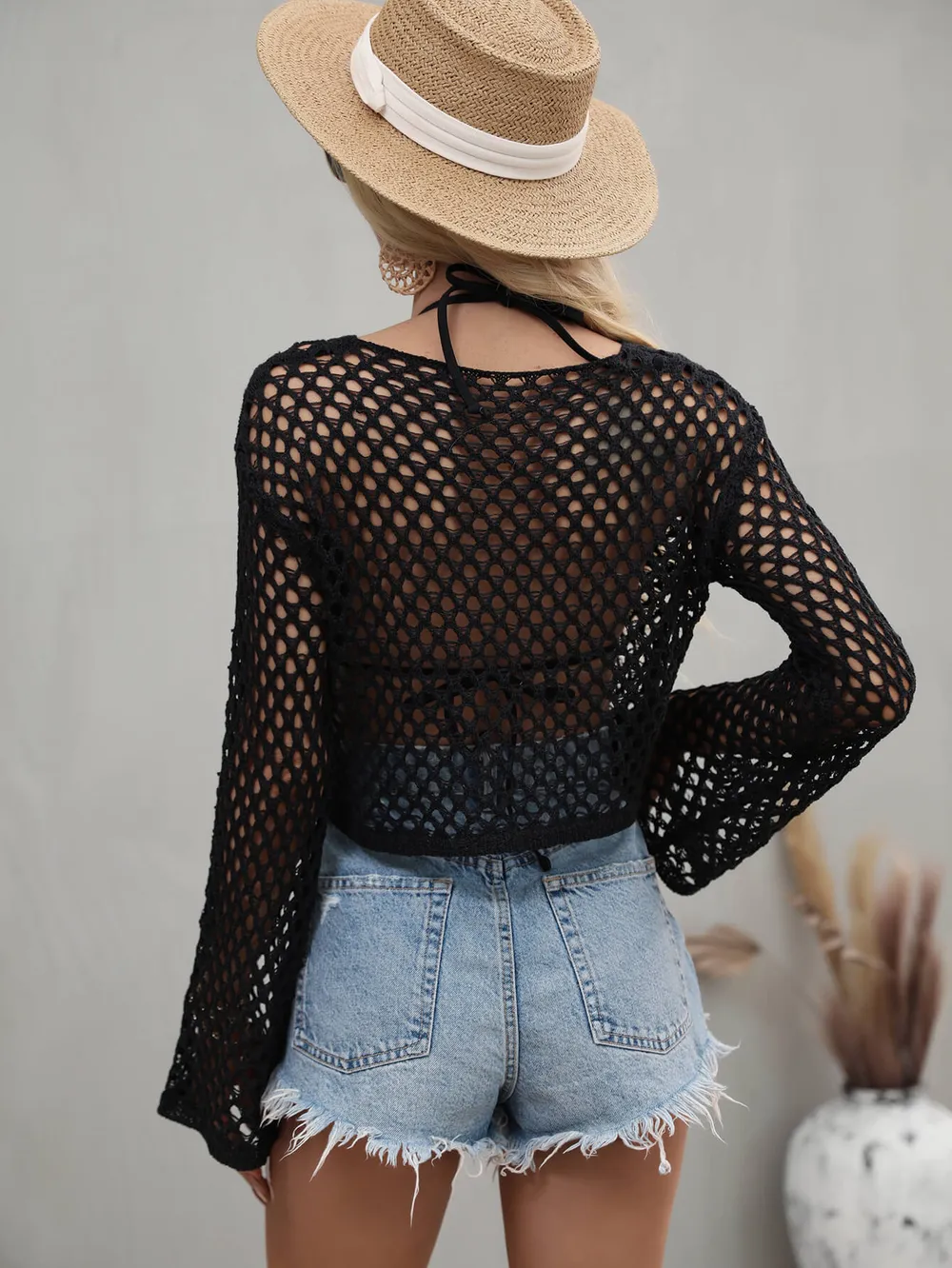 Openwork Flare Sleeve Cropped Cover Up, image 11