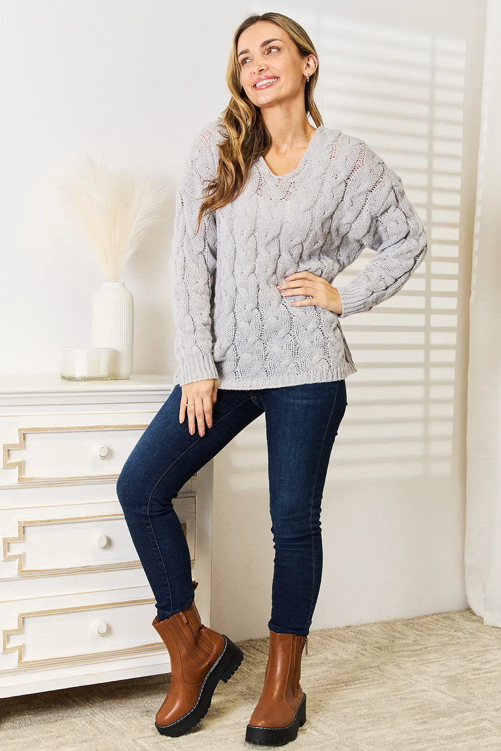 Cable-Knit Hooded Sweater, image 9