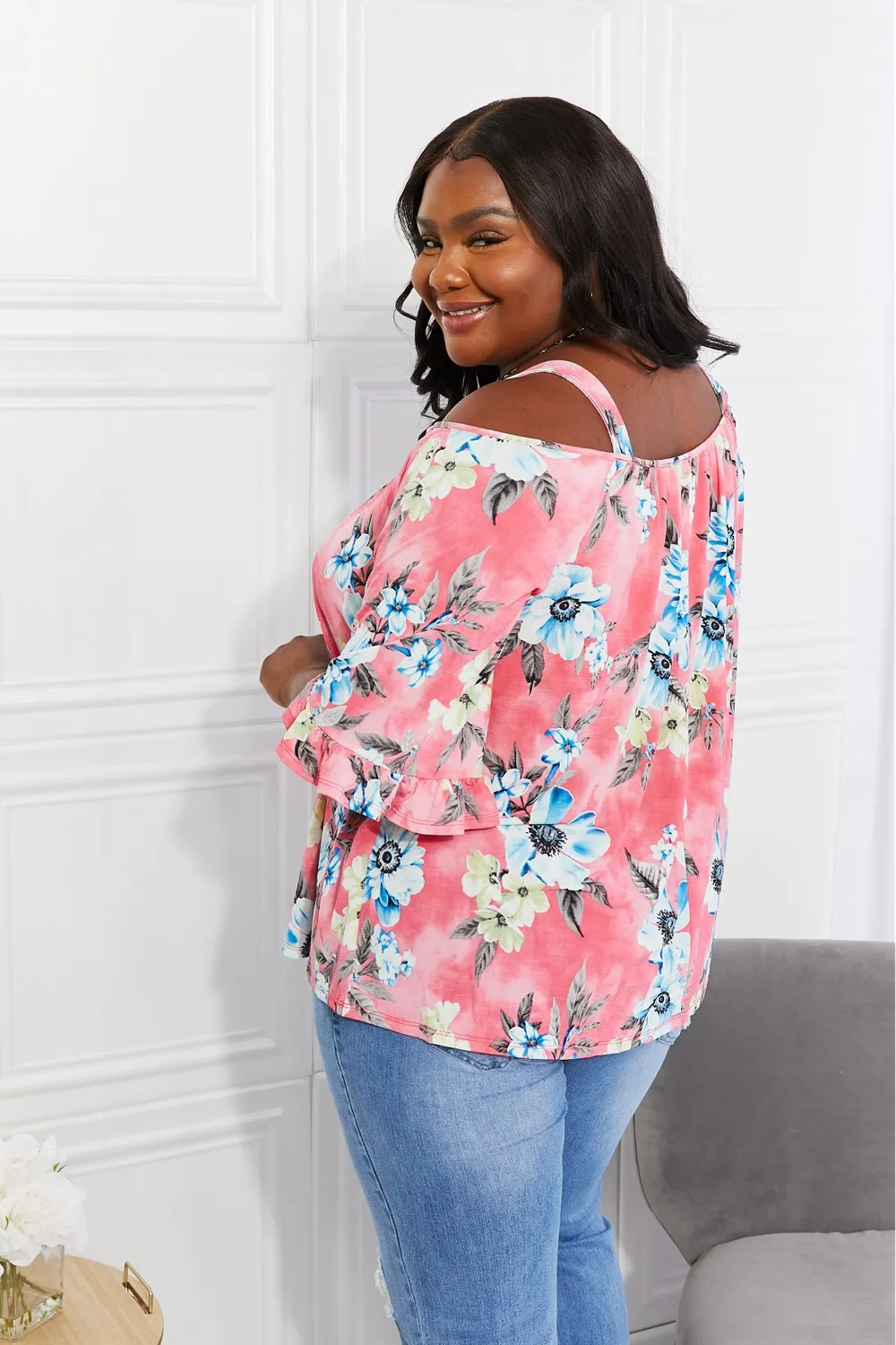 Full Size Fresh Take Floral Cold-Shoulder Top, image 8