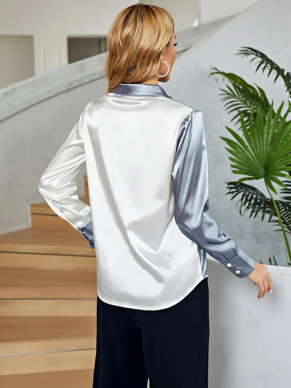 Two-Tone Long Sleeve Collared Shirt, image 5