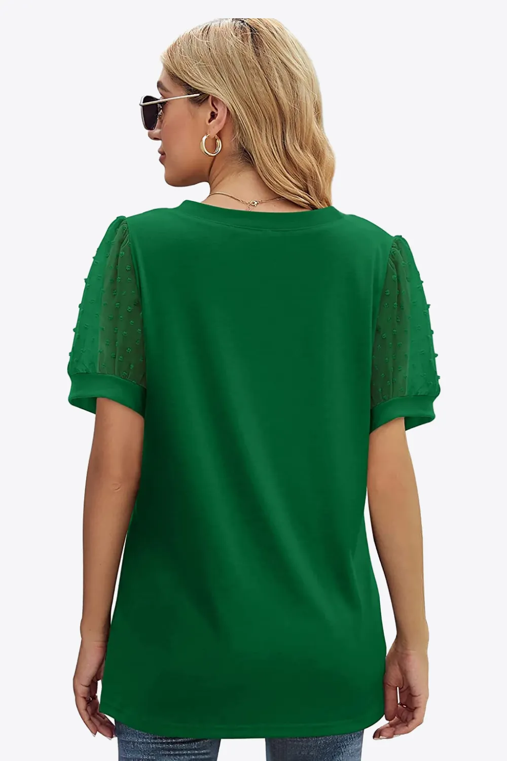 Swiss Dot Puff Sleeve V-Neck Tee, image 16