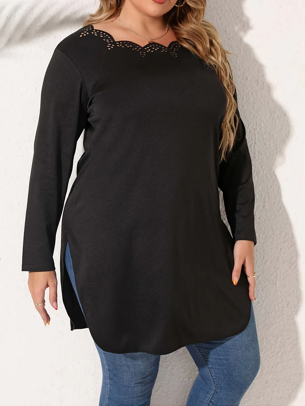 Plus Size Slit Long Sleeve T-Shirt, image 4