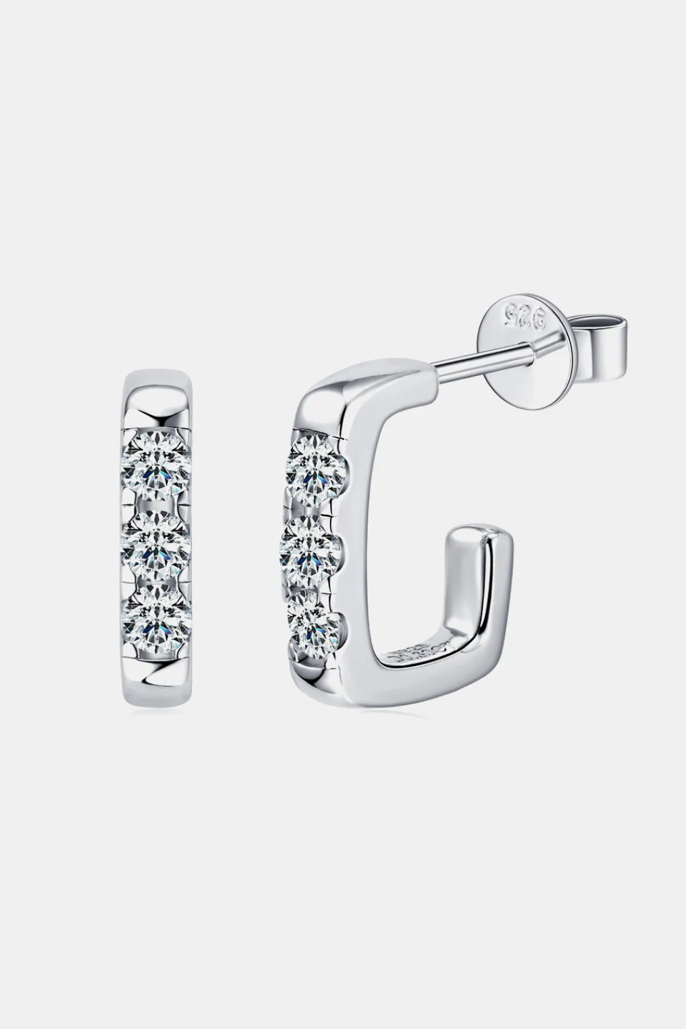Moissanite 925 Sterling Silver Geometrical Huggie Earrings, image 4