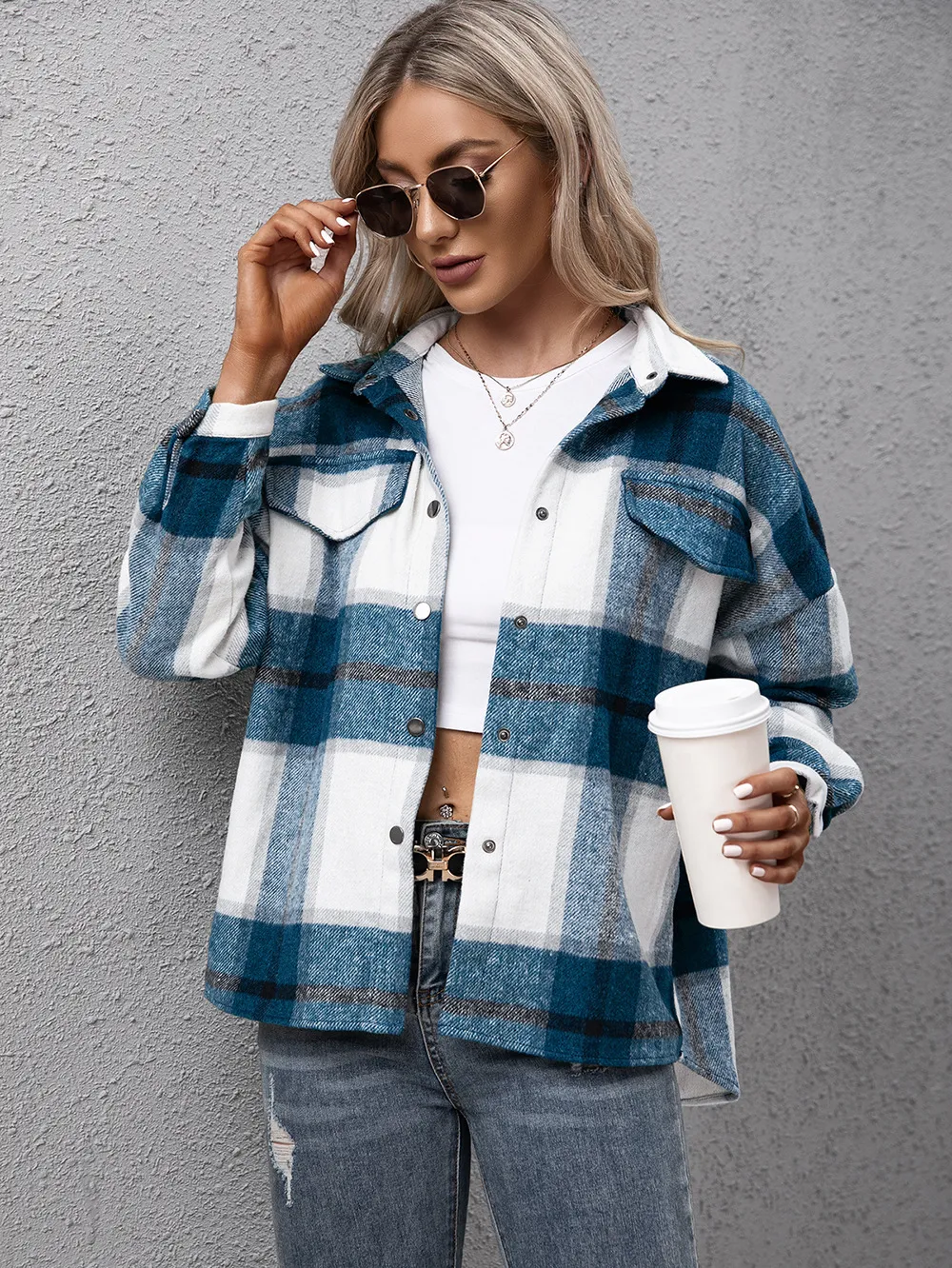 Plaid Long Sleeve Shirt Jacket, image 4