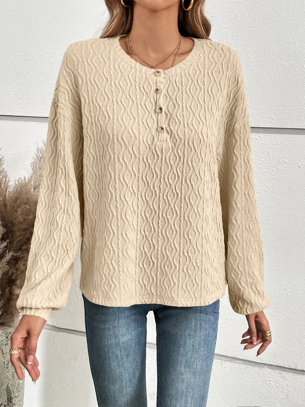 Half Button Long Sleeve Top, image 7