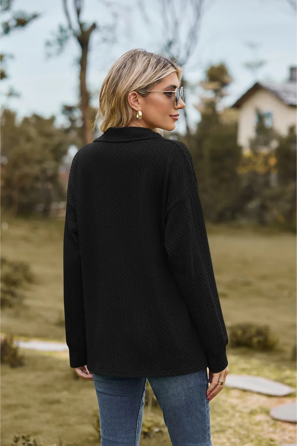 Collared Neck Cable-Knit Long Sleeve Blouse, image 21
