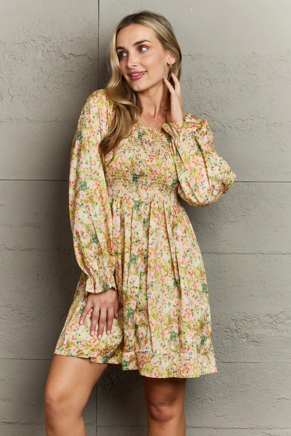 Floral Smocked Square Neck Dress, image 4